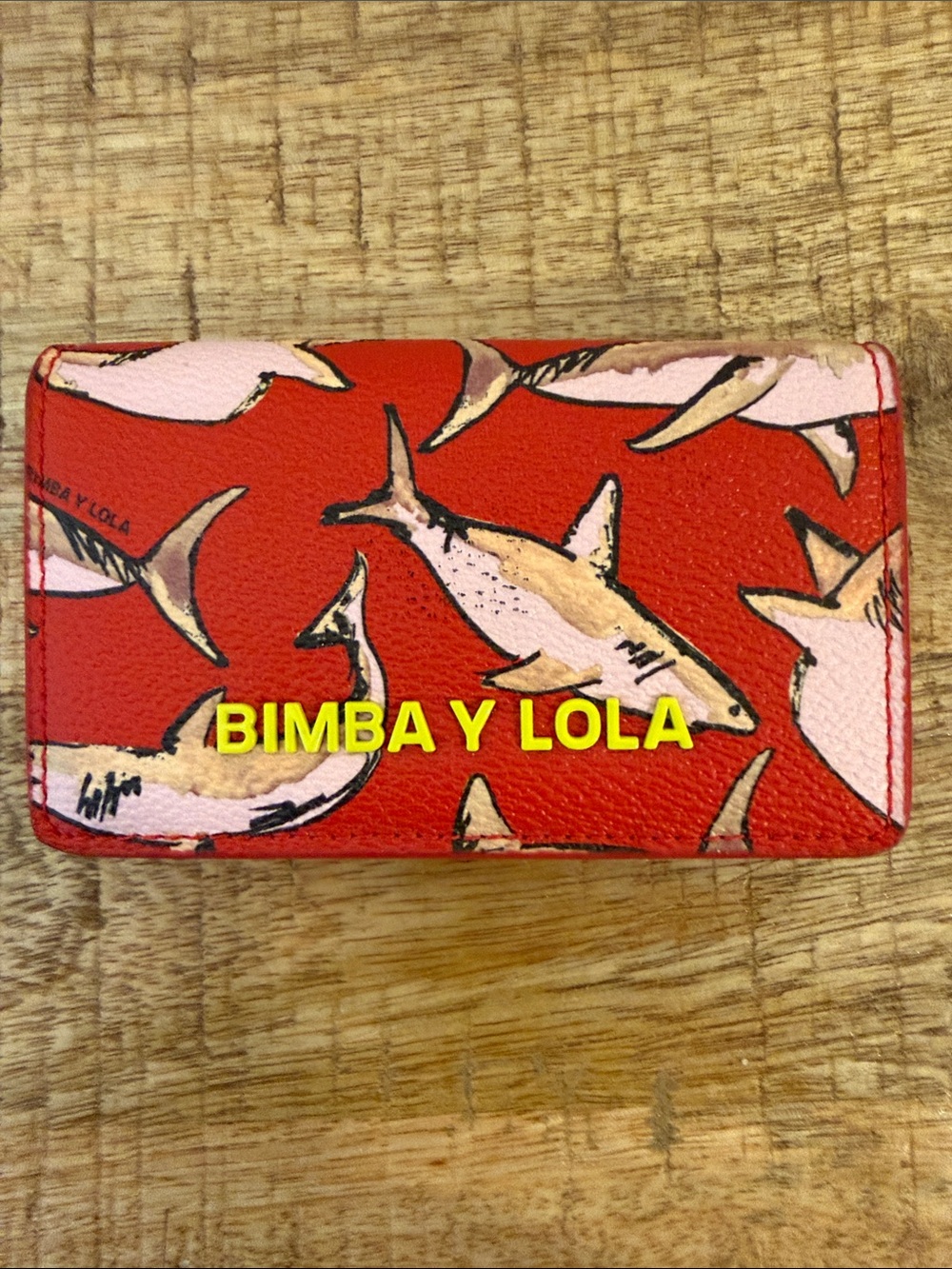 Bimba Y Lola Red Shark Print Card Holder